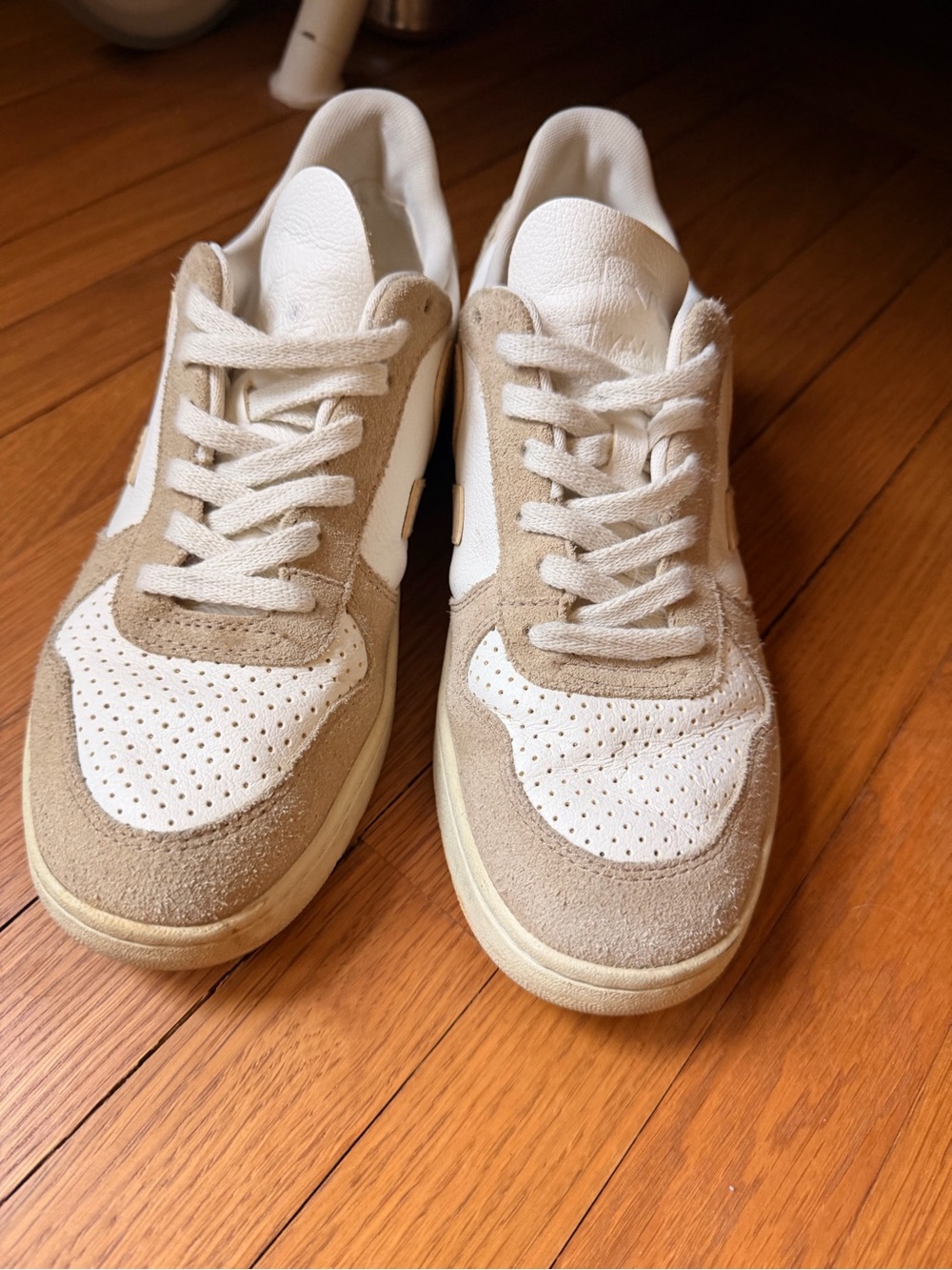 Veja Women's Beige Suede and White Leather Athletic Sneakers